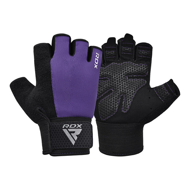 GYM WEIGHT LIFTING GLOVES W1 HALF PURPLE PLUS-M - PURPLE,MEDIUM