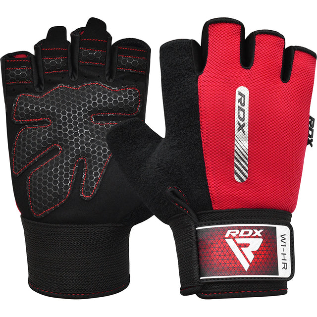 GYM WEIGHT LIFTING GLOVES W1 HALF RED-L - RED,LARGE