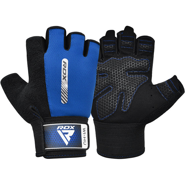 GYM WEIGHT LIFTING GLOVES W1 HALF BLUE-L - BLUE,LARGE