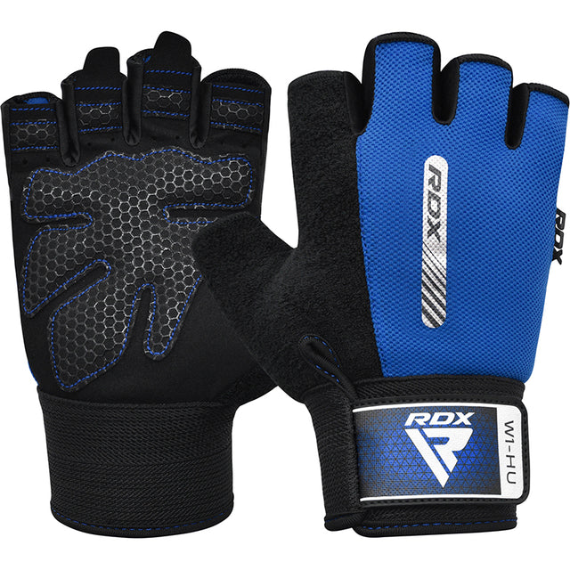 GYM WEIGHT LIFTING GLOVES W1 HALF BLUE-L - BLUE,LARGE