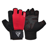 GYM WEIGHT LIFTING GLOVES W1 HALF RED PLUS-L - RED,LARGE