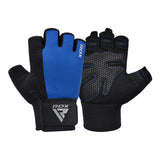 GYM WEIGHT LIFTING GLOVES W1 HALF BLUE PLUS-M - BLUE,MEDIUM