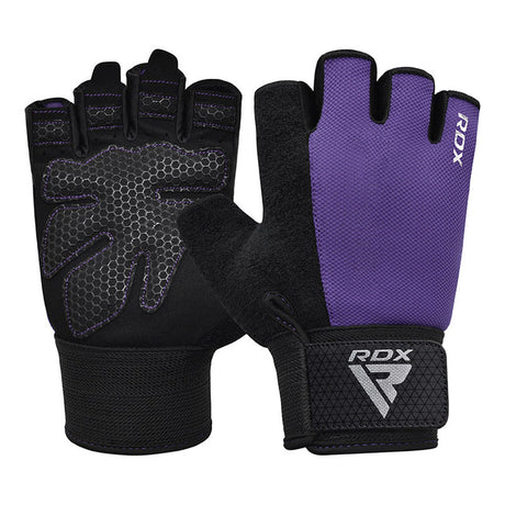 GYM WEIGHT LIFTING GLOVES W1 HALF PURPLE PLUS-S - PURPLE,SMALL