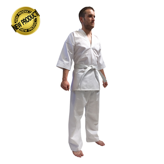 V-NECK Kickboxing Uniform "3/4 Sleeve" White - ADULT 160cm/170cm (KSVNUK-W) - 3/160cm - 3/160cm