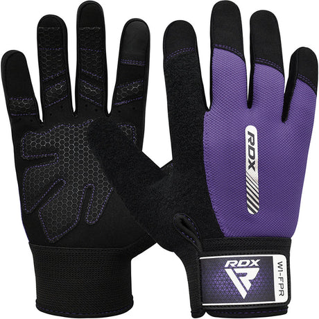 GYM WEIGHT LIFTING GLOVES W1 FULL PURPLE-L - PURPLE,LARGE