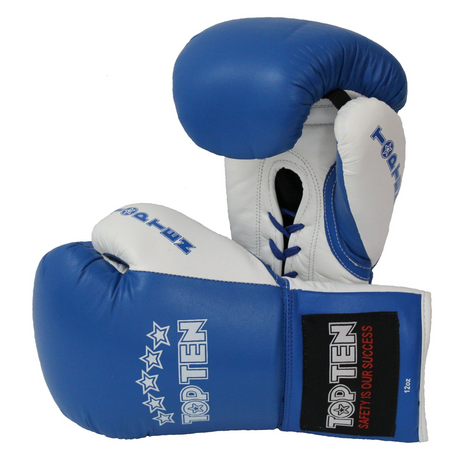 TOP TEN PRO Lace Up Gloves BLUE/WHITE 10oz