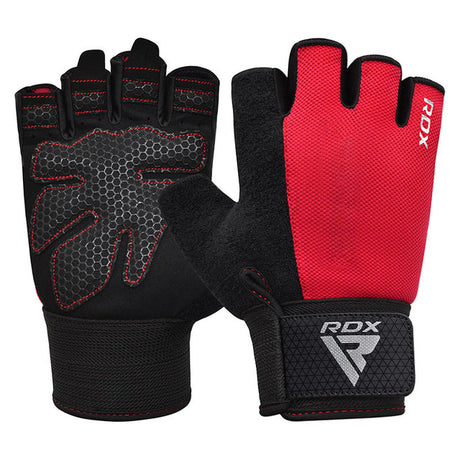 GYM WEIGHT LIFTING GLOVES W1 HALF RED PLUS-M - RED,MEDIUM