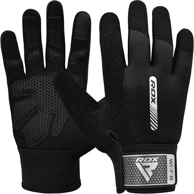 GYM WEIGHT LIFTING GLOVES W1 FULL BLACK-L - BLACK,LARGE