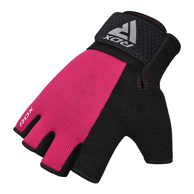 GYM WEIGHT LIFTING GLOVES W1 HALF PINK PLUS-S - PINK,SMALL