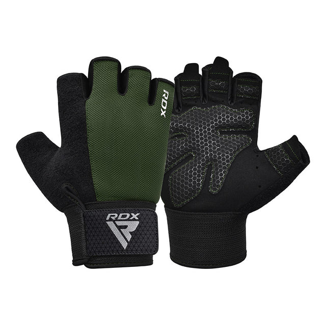 GYM WEIGHT LIFTING GLOVES W1 HALF ARMY GREEN PLUS-S - ARMY GREEN,SMALL