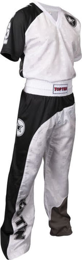 Kickboxuniform „Bow“ - White - Black - Grey,150cm