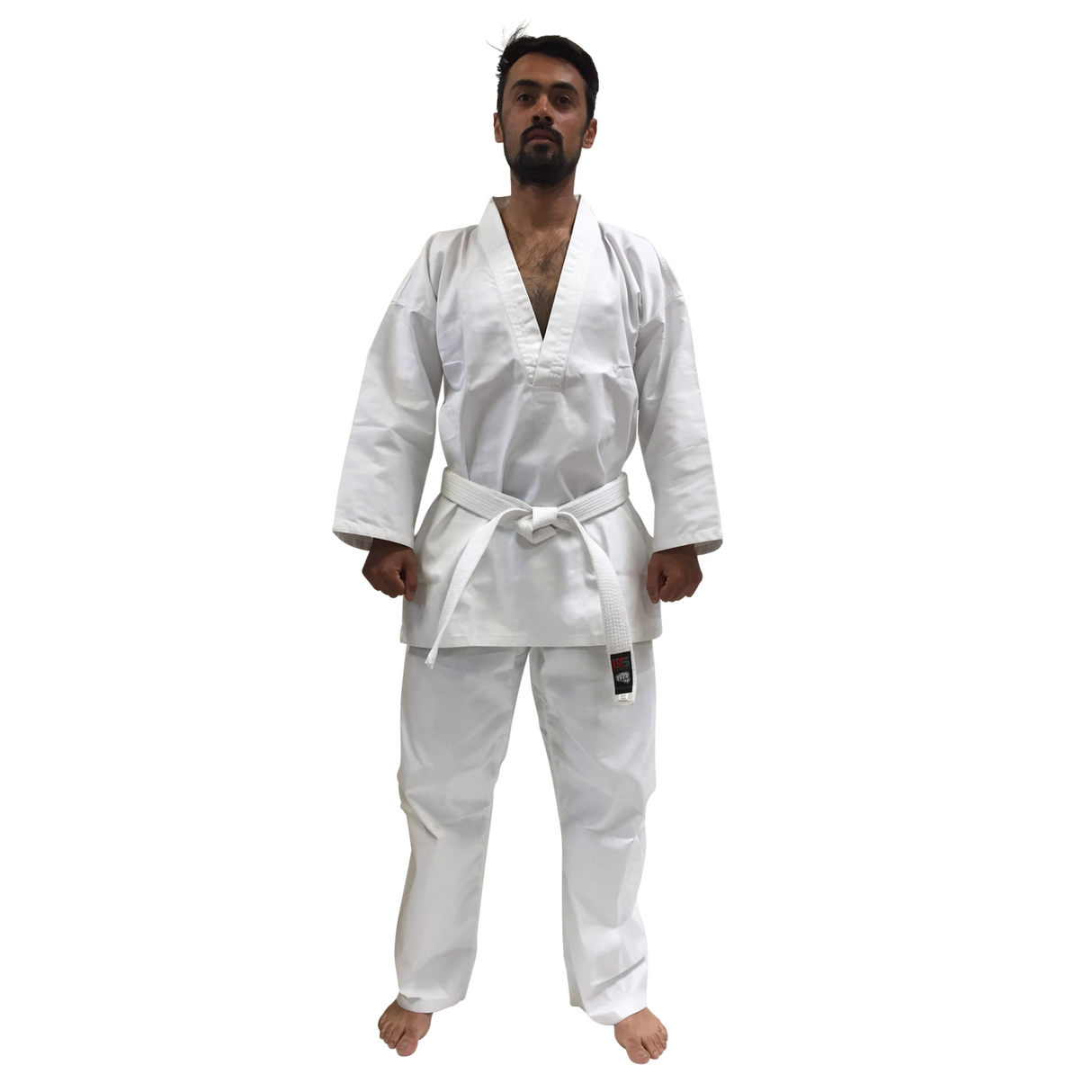 Kicksport Student V-NECK Uniform WHITE - ADULT - 200cm/210cm (KSVNW) - 200cm - 200cm