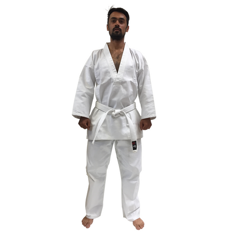 Kicksport Student V-NECK Uniform WHITE - ADULT - 200cm/210cm (KSVNW) - 200cm - 200cm