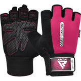 GYM WEIGHT LIFTING GLOVES W1 HALF PINK-S - PINK,SMALL