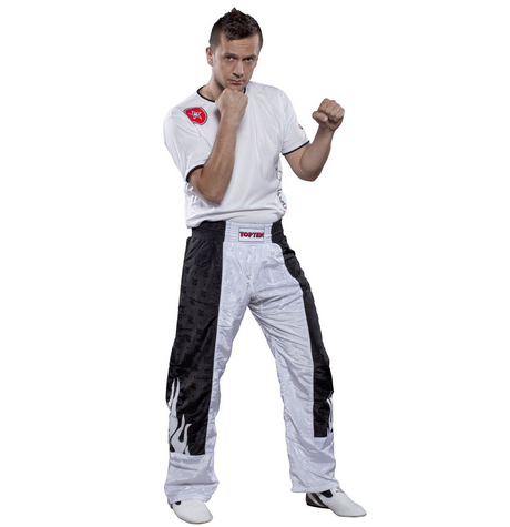 TOP TEN FLAME Kickboxing Pants - White/Black (1604-1) - 160cm - 160cm