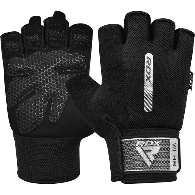 GYM WEIGHT LIFTING GLOVES W1 HALF BLACK-M - BLACK,MEDIUM