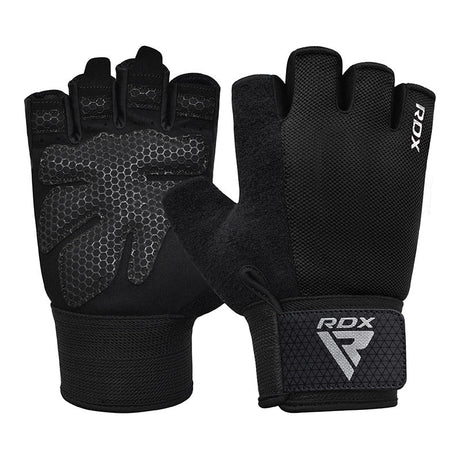 GYM WEIGHT LIFTING GLOVES W1 HALF BLACK PLUS-L - BLACK,LARGE