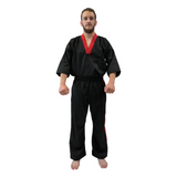 V-NECK Kickboxing Uniform "3/4 Sleeve" Black/Red - CHILD - 110cm - 110cm