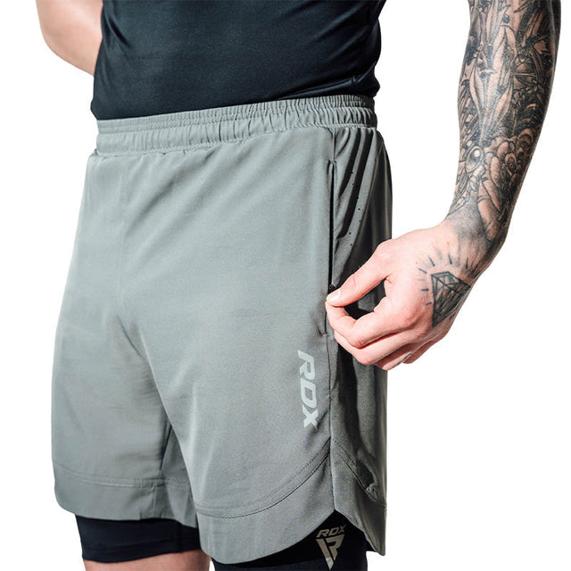 MMA SHORTS T16 GREY/BLACK-L - GREY/BLACK,LARGE