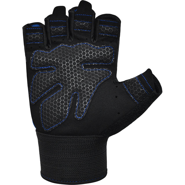 GYM WEIGHT LIFTING GLOVES W1 HALF BLUE-L - BLUE,LARGE