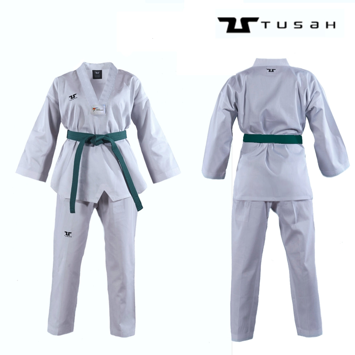 Tusah White Collar WTF Approved Uniform - Size 190cm (TTPWH)