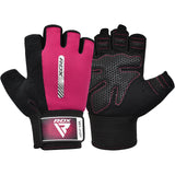 GYM WEIGHT LIFTING GLOVES W1 HALF PINK-S - PINK,SMALL