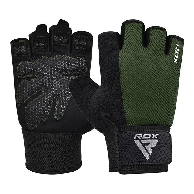 GYM WEIGHT LIFTING GLOVES W1 HALF ARMY GREEN PLUS-S - ARMY GREEN,SMALL