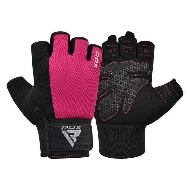 GYM WEIGHT LIFTING GLOVES W1 HALF PINK PLUS-M - PINK,MEDIUM