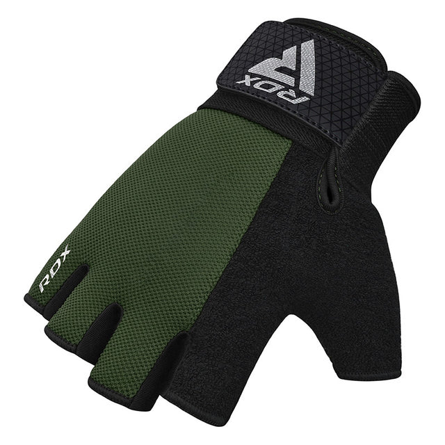 GYM WEIGHT LIFTING GLOVES W1 HALF ARMY GREEN PLUS-XL - ARMY GREEN,XL