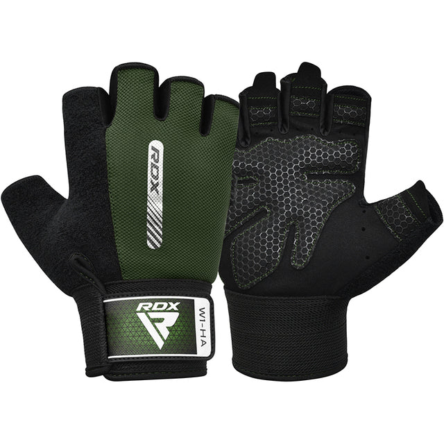 GYM WEIGHT LIFTING GLOVES W1 HALF ARMY GREEN-L - ARMY GREEN,LARGE