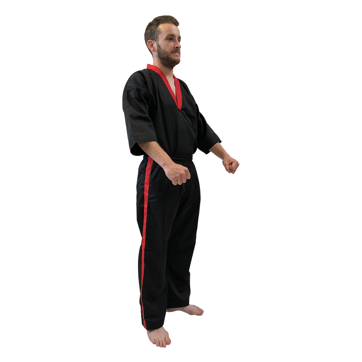 V-NECK Kickboxing Uniform "3/4 Sleeve" Black/Red - CHILD - 110cm - 110cm