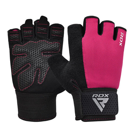 GYM WEIGHT LIFTING GLOVES W1 HALF PINK PLUS-M - PINK,MEDIUM