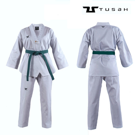 Tusah White Collar WTF Approved Uniform - Size 150cm (TTPWH)