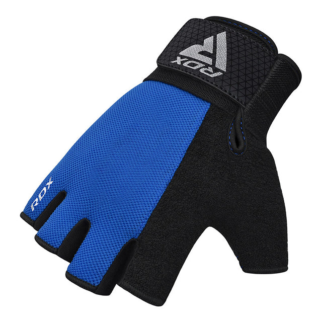 GYM WEIGHT LIFTING GLOVES W1 HALF BLUE PLUS-L - BLUE,LARGE