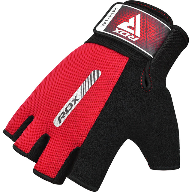 GYM WEIGHT LIFTING GLOVES W1 HALF RED-S - RED,SMALL