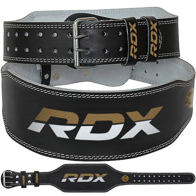 BELT 6" LEATHER BLACK GOLD-XL - GOLD,XL