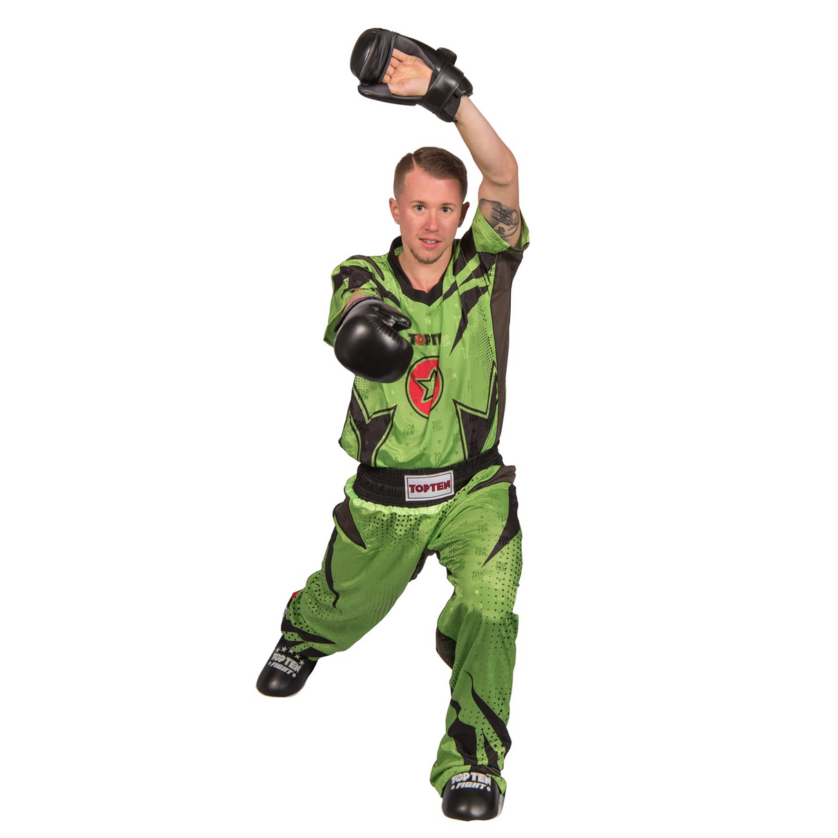 TOP TEN Kickboxing Uniform "FUTURE" - Green/Black ADULT (16811-59) - 160cm - 160cm