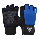 GYM WEIGHT LIFTING GLOVES W1 HALF BLUE PLUS-XL - BLUE,XL