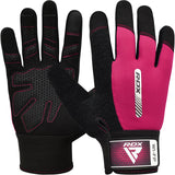 GYM WEIGHT LIFTING GLOVES W1 FULL PINK-L - PINK,LARGE