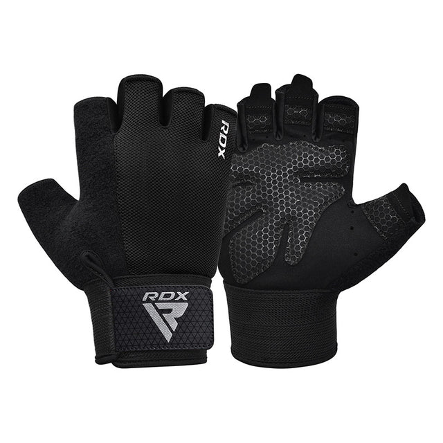 GYM WEIGHT LIFTING GLOVES W1 HALF BLACK PLUS-L - BLACK,LARGE