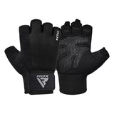 GYM WEIGHT LIFTING GLOVES W1 HALF BLACK PLUS-L - BLACK,LARGE