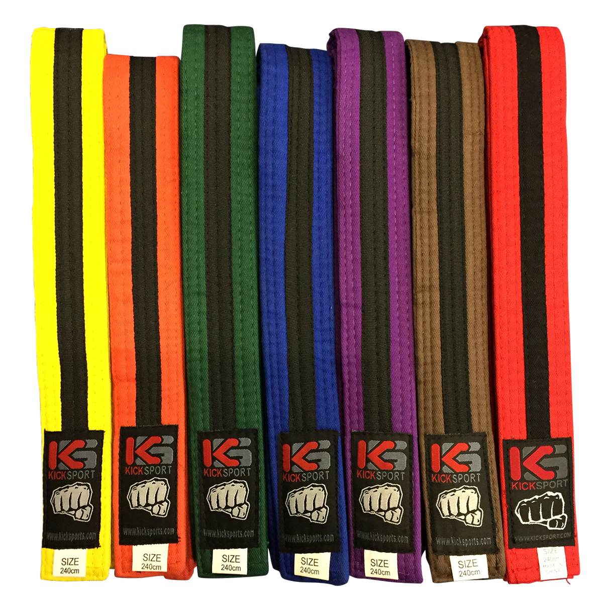 Belts Coloured/Single Black Stripe Adult - Yellow - Black - 280cm - Yellow - Black,280cm