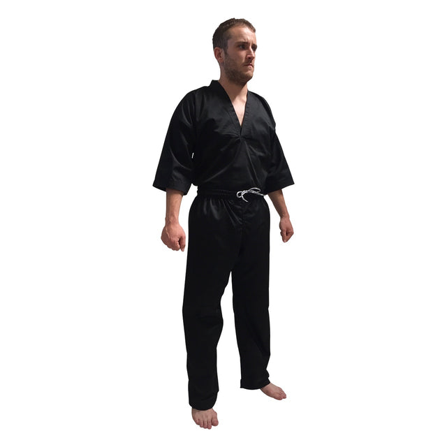 V-NECK Kickboxing Uniform "3/4 Sleeve" Black - CHILD 100cm/110cm (KSVNUK-B) - 0000/100cm - 0000/100cm