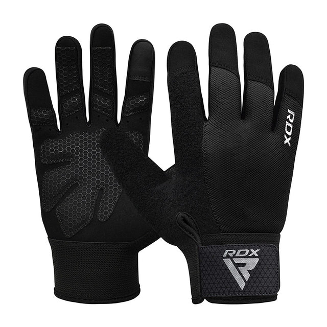 GYM WEIGHT LIFTING GLOVES W1 FULL BLACK PLUS-L - BLACK,LARGE