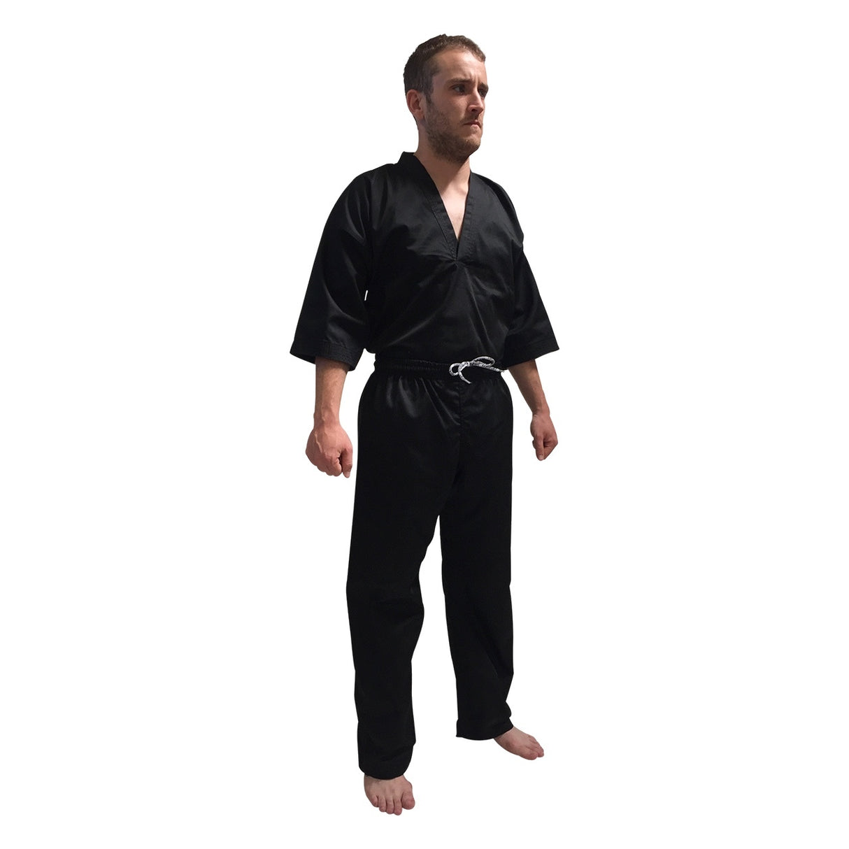 V-NECK Kickboxing Uniform "3/4 Sleeve" Black - ADULT 180cm/190cm (KSVNUK-B) - 5/180cm - 5/180cm