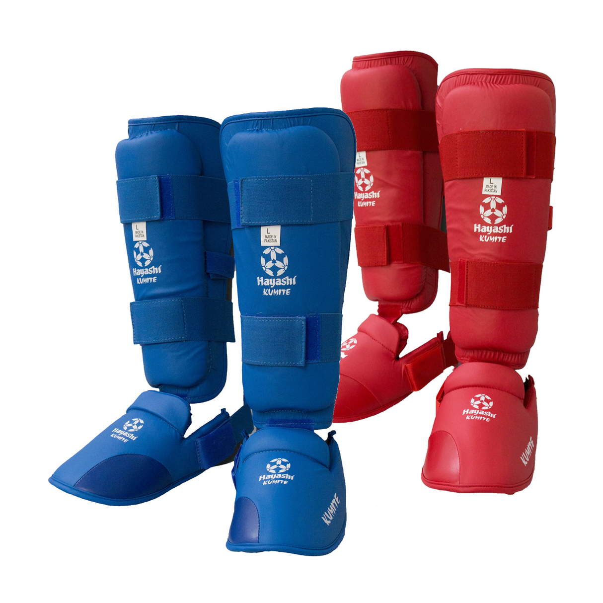 Hayashi 'Kumite' Karate Shin/Instep Guard Training Set Blue / Red (342-46)