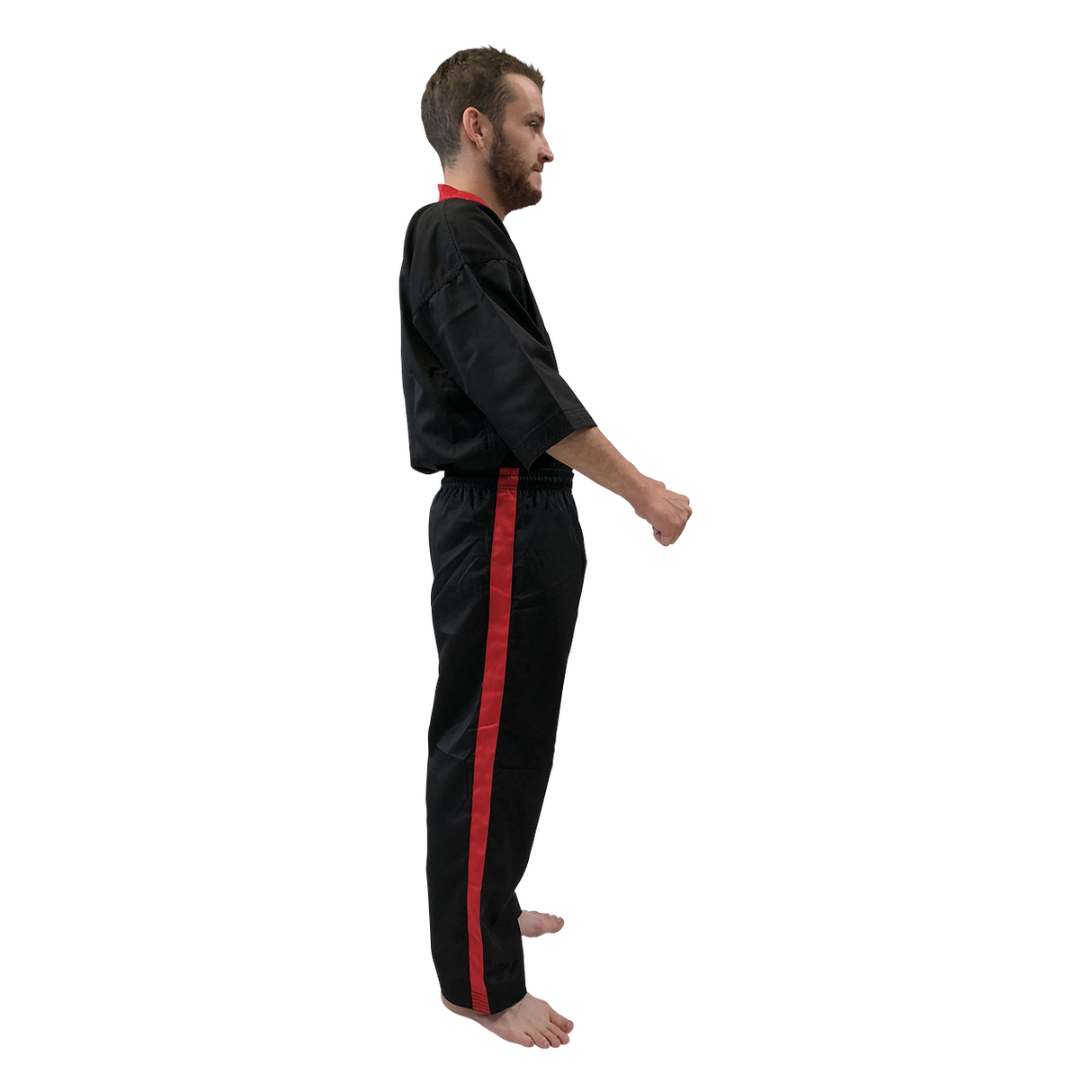 V-NECK Kickboxing Uniform "3/4 Sleeve" Black/Red - ADULT - 160cm - 160cm