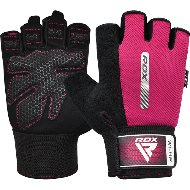 GYM WEIGHT LIFTING GLOVES W1 HALF PINK-M - PINK,MEDIUM