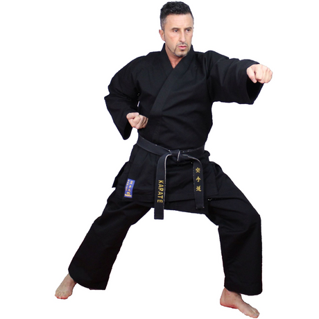 "Kamiza" Karate Uniform 12oz - BLACK - Adult 160cm to 200cm - (024-9)