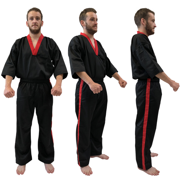 V-NECK Kickboxing Uniform "3/4 Sleeve" Black/Red - CHILD - 110cm - 110cm